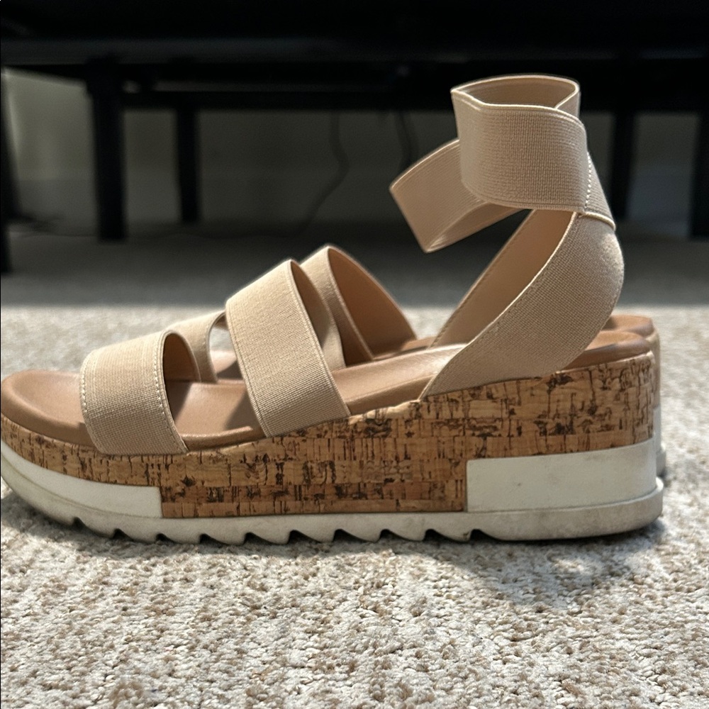Steve Madden Beige Cork Wedge Sandals